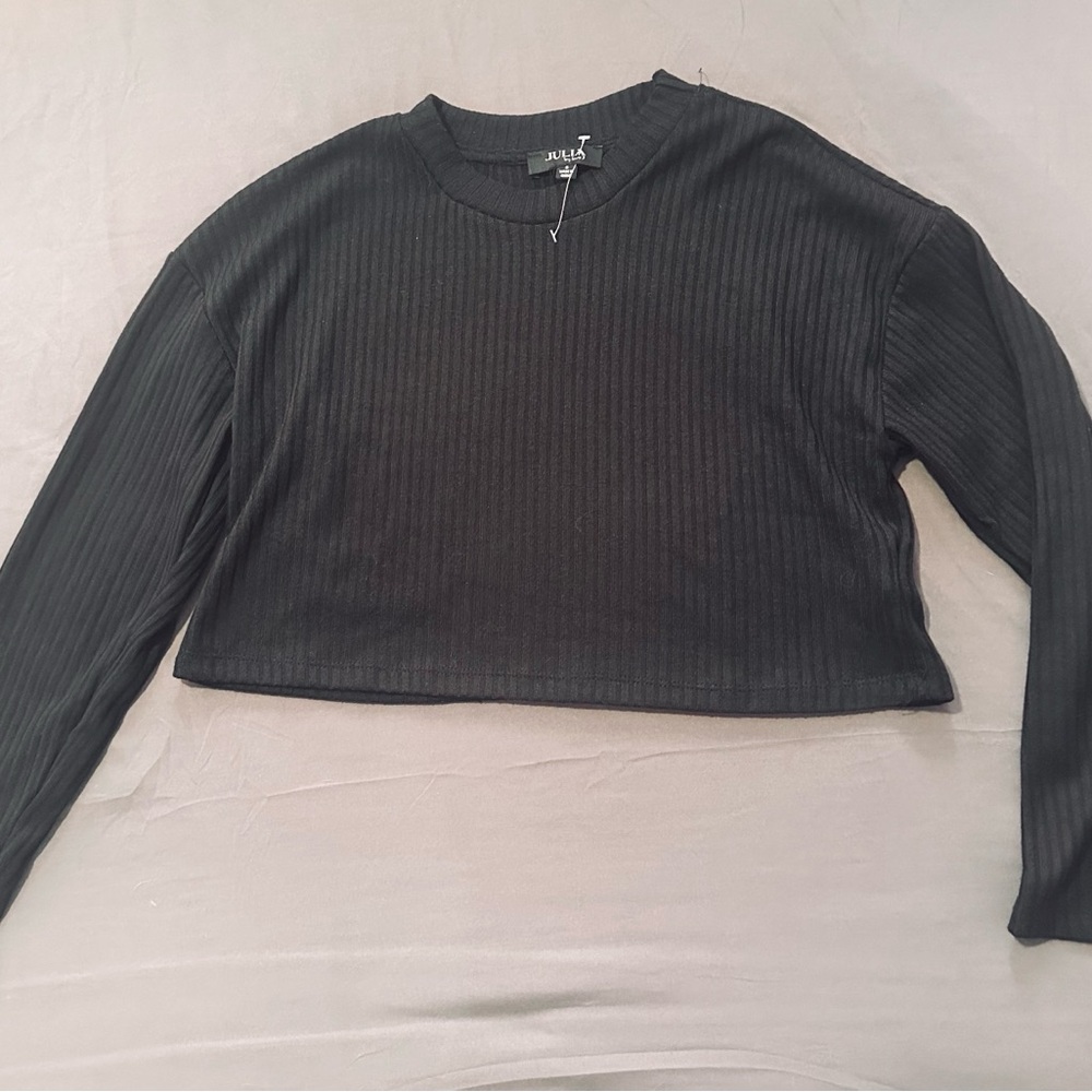 Dolls Kill Black Ribbed Long Sleeve Crop Top